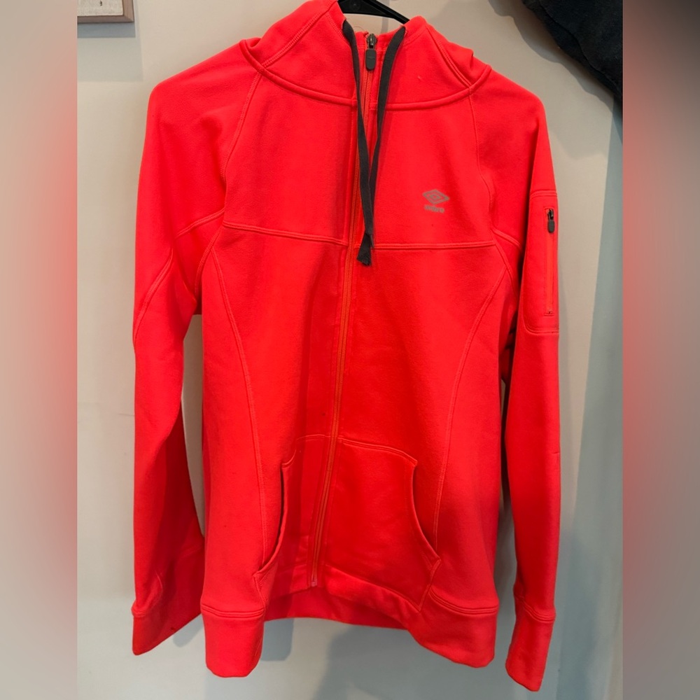 Umbro Bright Pink Fleece-Lined Sports Jacket With Hood & Grey Accents-Size Large